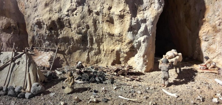 Reconstruction of a hypothetical moment of life in the Upper Paleolithic in the Caviglione Cave  - the Balzi Rossi Prehistoric Museum.
