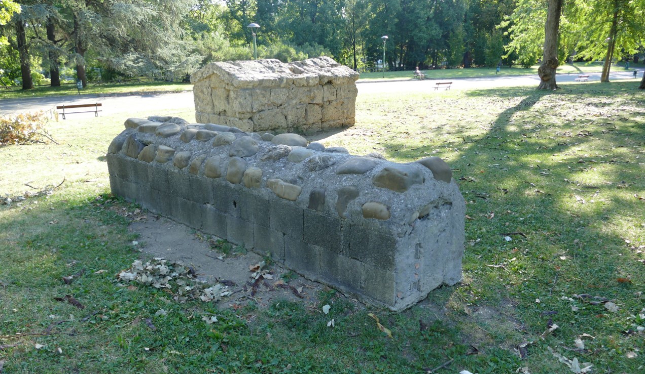 The two reconstructed Etruscan tombs inside the Giardini Margherita, Bologna