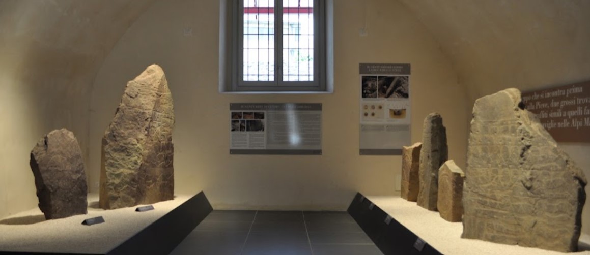 Some menhir at MUPRE - National Museum of the prehistory of the Valle Camonica, Capo di Ponte, Brescia
