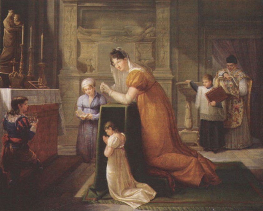 Alexandrine-Charlotte de Bleschamps-Bonaparte in the church of Canino (Painting by Matilde Malenchini 1779-1858) Oil on canvas, 1813