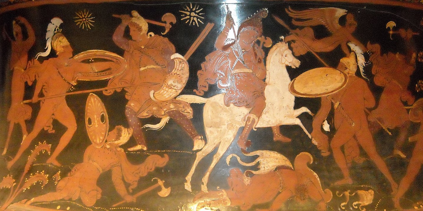 Combat scene between Greeks and Persians, on the neck of the vase