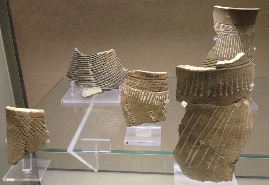Ceramic fragments of the culture of Stentinello (Syracuse Regional Archaeological Museum)
